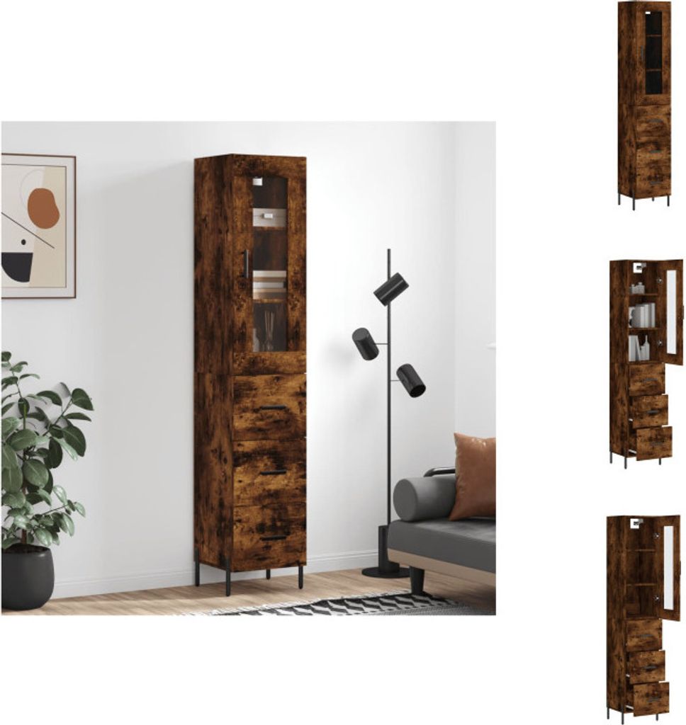 vidaXL Highboard Räuchereiche 34,5x34x180 cm Holzwerkstoff - Sideboards