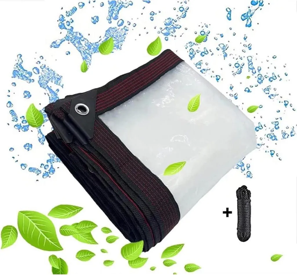 Bâche transparente imperméable 2x5m avec œillets pour mobilier extérieur