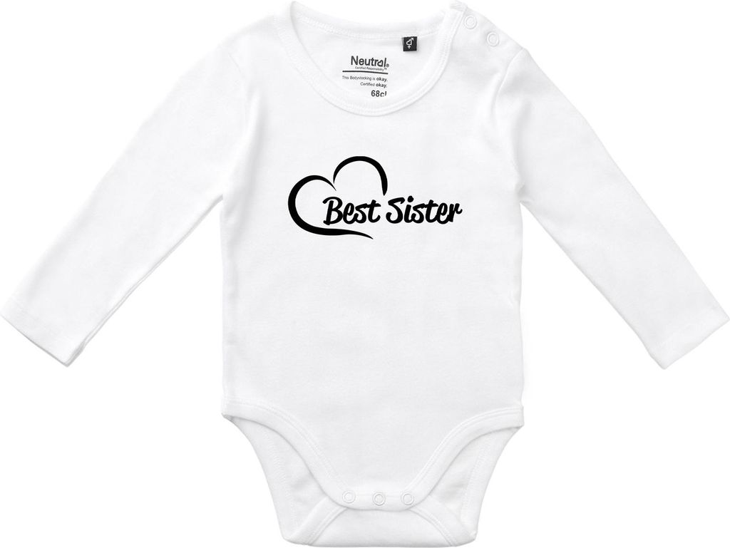 Huuraa Baby Body Best Sister Heart 68 White Baumwolle Fairtrade Langarmbody Geschenkidee