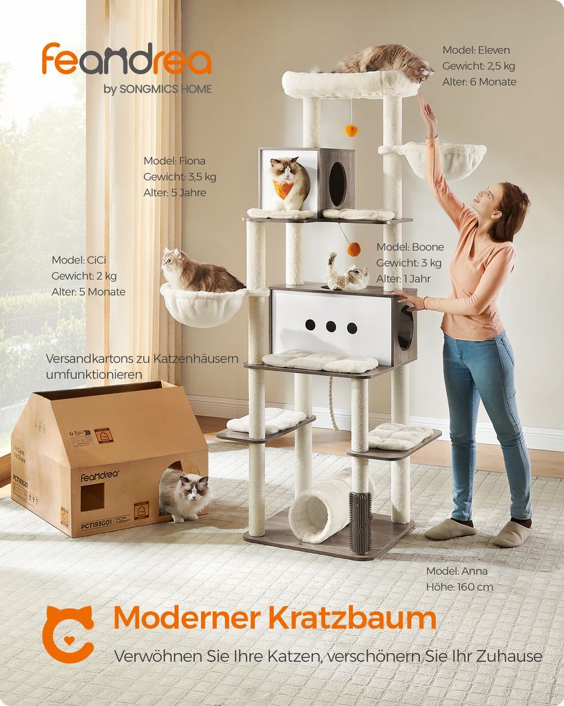 Feandrea Kratzbaum groß, 197cm, Katzenbaum XXL, modern, Produktbild 2
