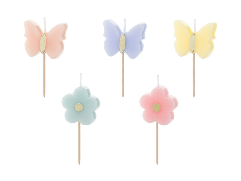 Geburtstagskerzen Schmetterlinge 3,5cm Bunt Pastell 5er Set