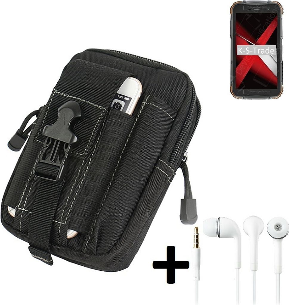 K-S-Trade Gürteltache + Kopfhörer kompatibel mit Doogee S35 Gürtel Tasche Holster Schutz Hülle Handy Hülle schwarz inkl. Extrafächer