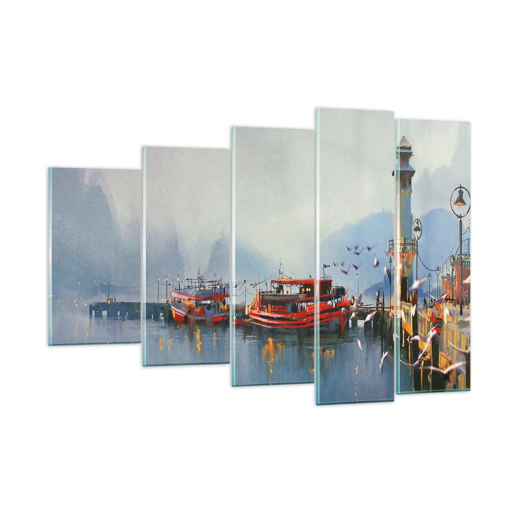 Bilder auf glas - Hafen Laterne Boot - 150x100cm - Glasbilder - Wandbilder - Kunstdruck - zum Aufhängen bereit - Wanddekoration aus Glas - Glas Bi...