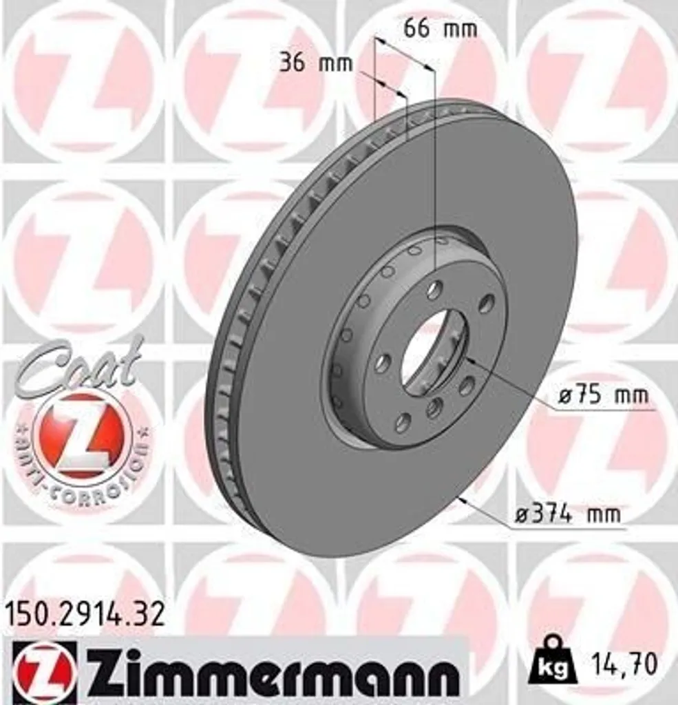 Disque de frein ZIMMERMANN 150.2914.32 pour Série 5 GT et Série 7 F01