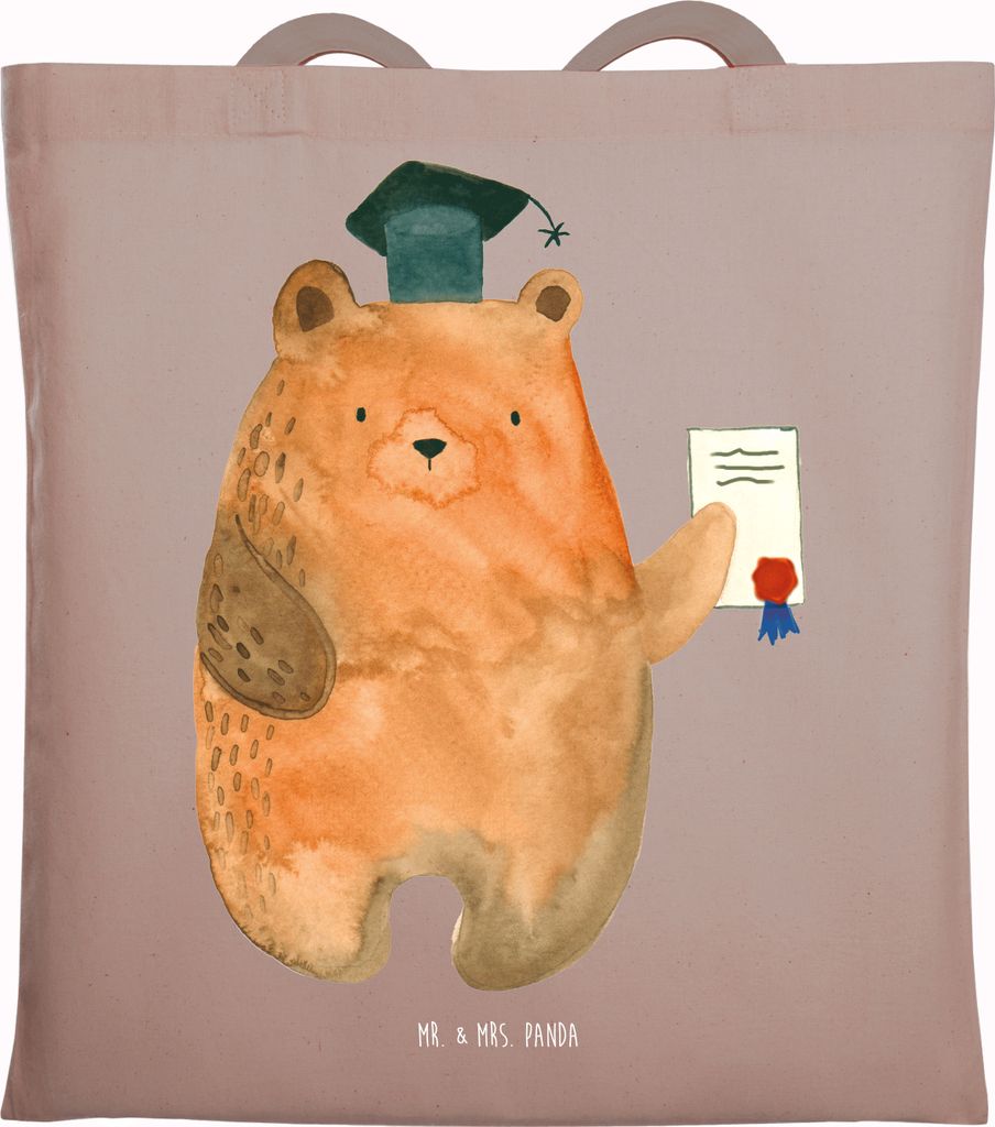 Mr. & Mrs. Panda Shopping Tasche Bär Prüfung - Braun Pastell - Geschenk, Prüfungen, Abitur, Bestanden, Tote Bag, Abschlusszeugnis, Uni, Teddy, L...