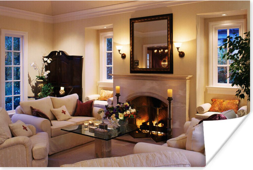 MuchoWow Poster Ein Kamin in einem n Zimmer 90x60 cm - Schlafzimmer