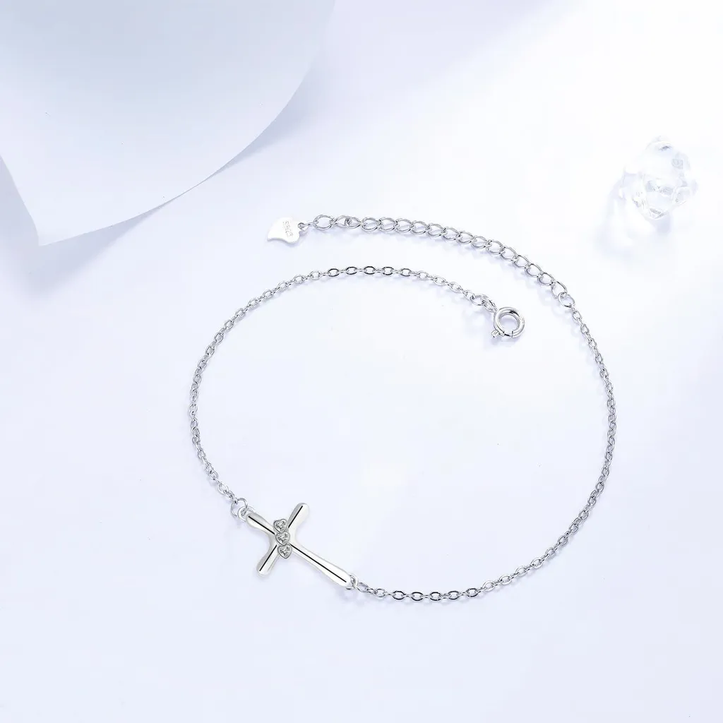 Bracciale Donna Con Croce In Argento MANVEN - Gioiello Regolabile, Regalo Per Natale, San Valentino, Compleanno, Festa Della Mamma - 4