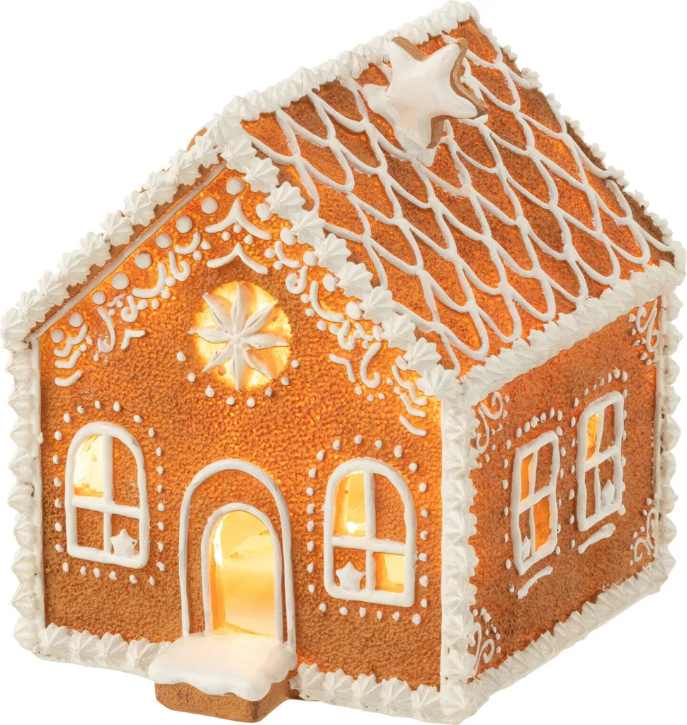 Déco Noël Pain d'épices LED J-Line Maison Carré Étoile Brun Poly Design