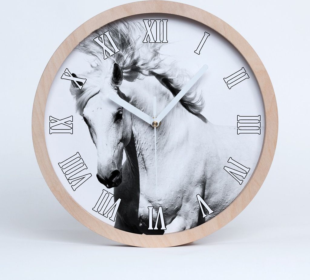 Holzuhr 20fi cm wanduhr - weiße Spitzen - weißes Pferd