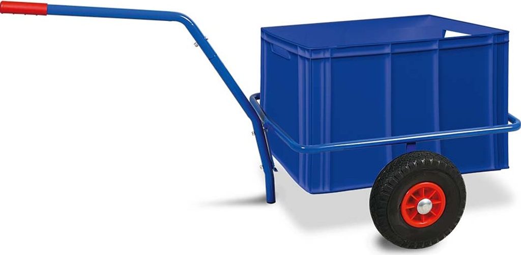 Handwagen mit herausnehmbarem Kunststoffkasten 600x400x420 mm, blau, pannensichere Reifen, Tragkraft 200 kg