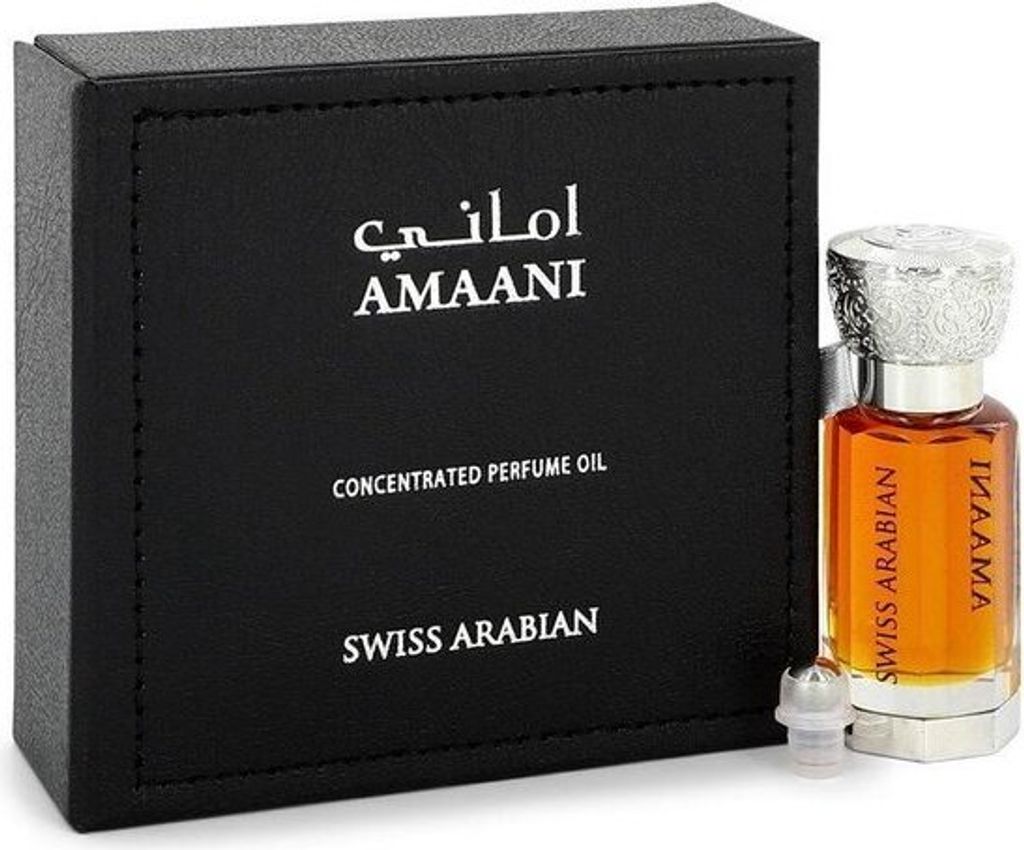 A black box and a perfume bottle are displayed on a white background.