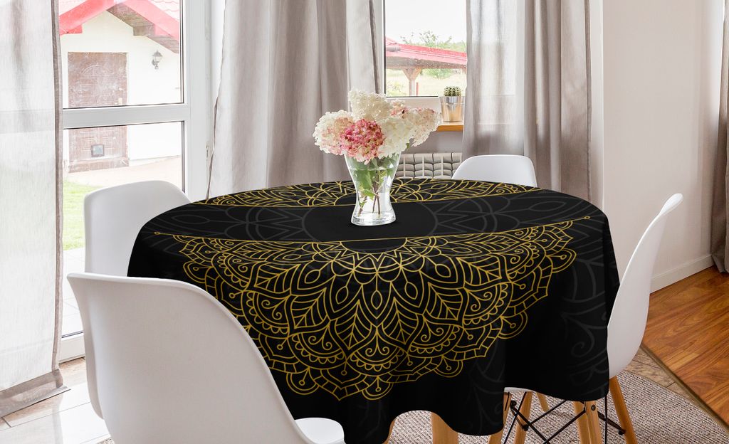 ABAKUHAUS Mandala Runde Tischdecke, Oriental auf dunklem Hintergrund, Kreis Tischdecke Abdeckung für Esszimmer Küche Nachbildungation, 150 cm, Ch...