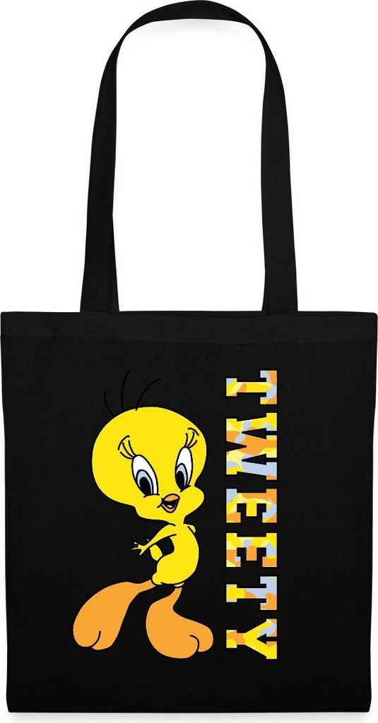 Spreadshirt Looney Tunes Tweety Camouflage Stoffbeutel, One size, Schwarz
