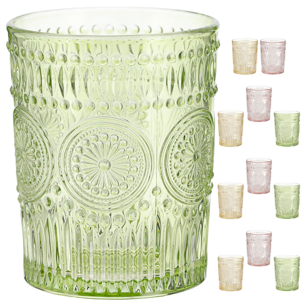 Trinkglas 12er Set 'Mandala' Ø8x10cm 300ml Glas rosa grün Produktbild 