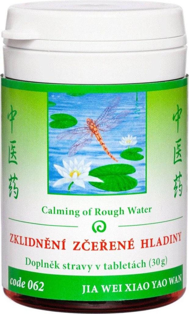 A product shot of a white bottle with a green and white label featuring a dragonfly and water lilies.