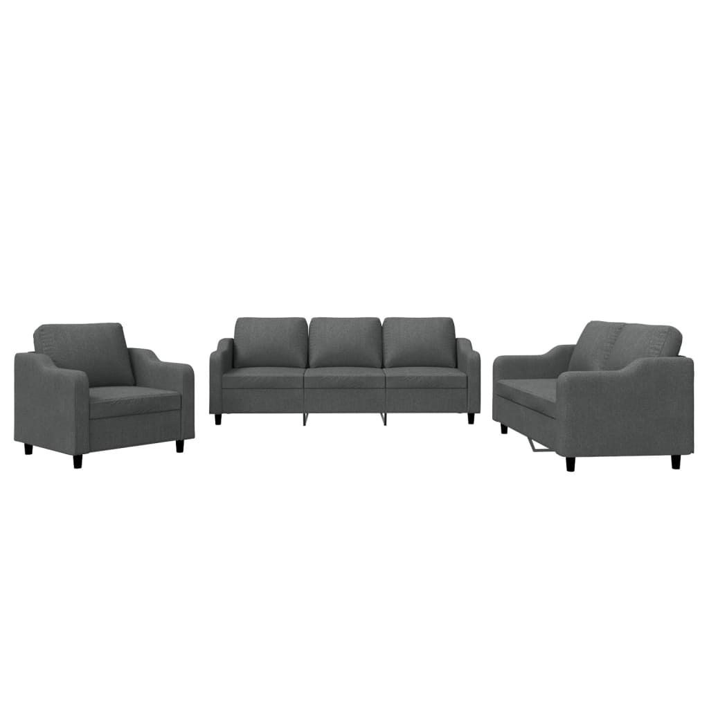 "Winteraktion" 3-tlg. Sofagarnitur mit Kissen Dunkelgrau Stoff - Klassische Sofas CC7962