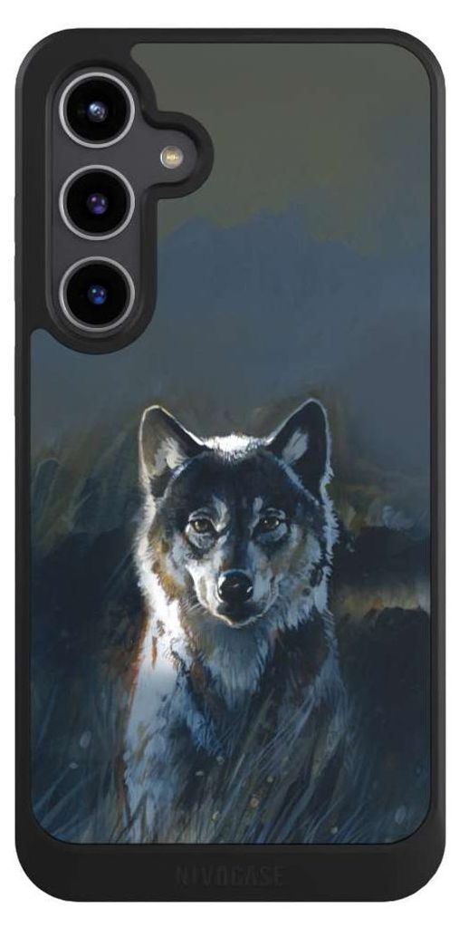 NIVOCASE Hülle für Samsung Galaxy S24+ Handyhülle NIVOcore Case Schwarz Malerei Natur Wolf