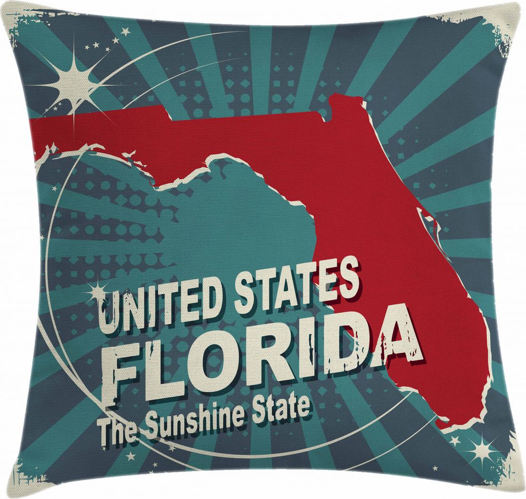 ABAKUHAUS Florida Kissenbezug, Retro Altstadt Karte USA, aus Farbfesten Waschbaren Stoff Beidseitiger Druck mit robusten Reißverschluß, 50 x 50 c...