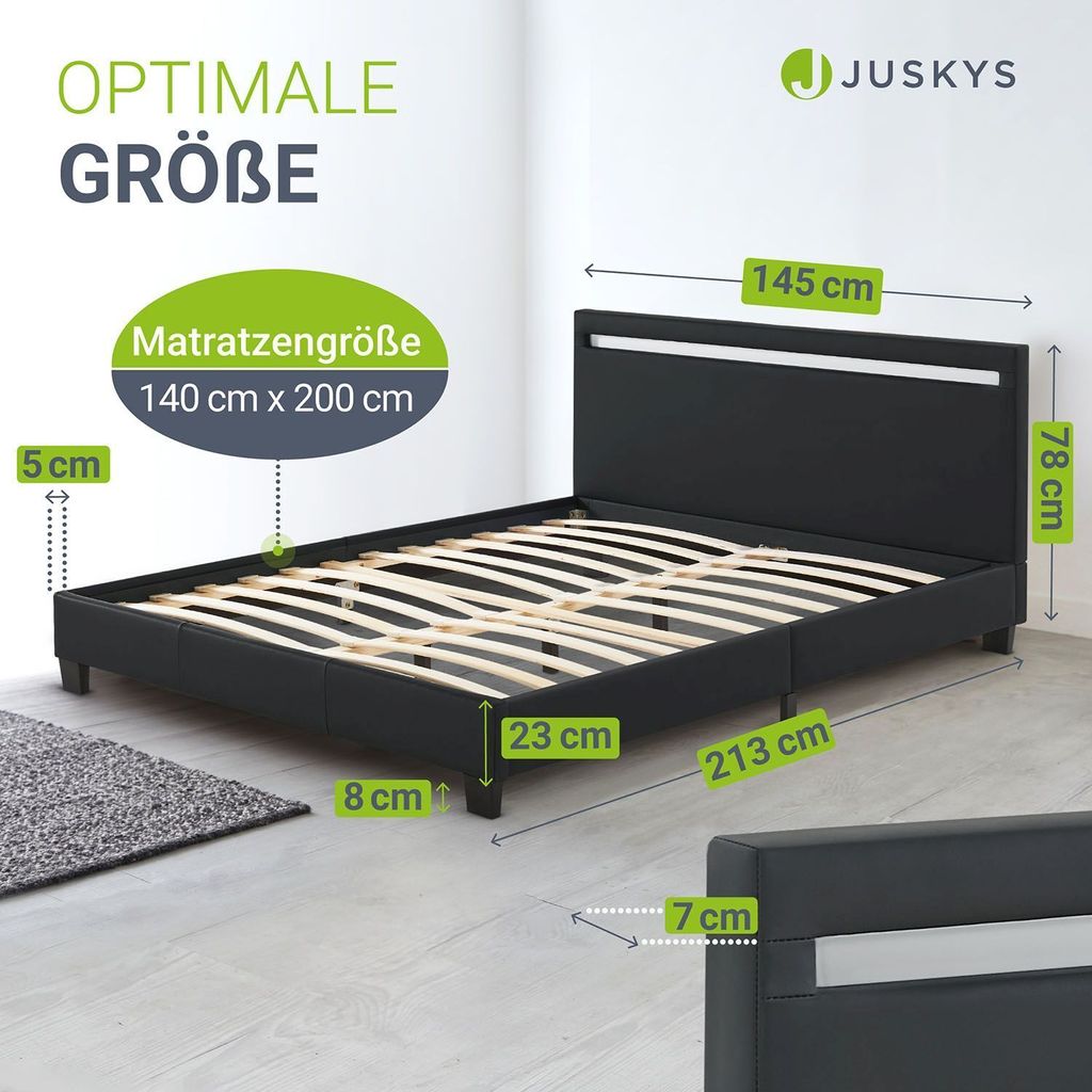 Juskys Polsterbett Paris 140 x 200 cm Kunstleder mit LED & Produktbild 3
