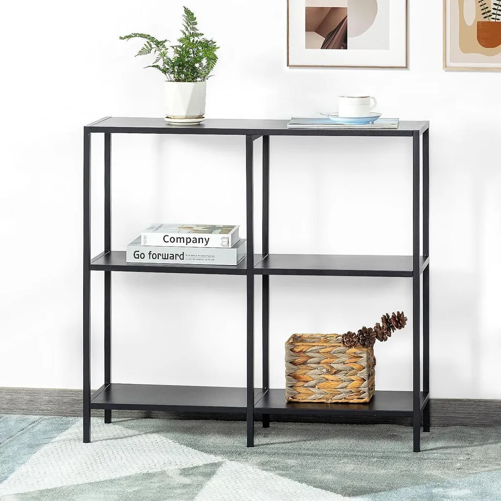 Table console métal noir 3 plateaux 80x25x75cm meuble entrée industriel