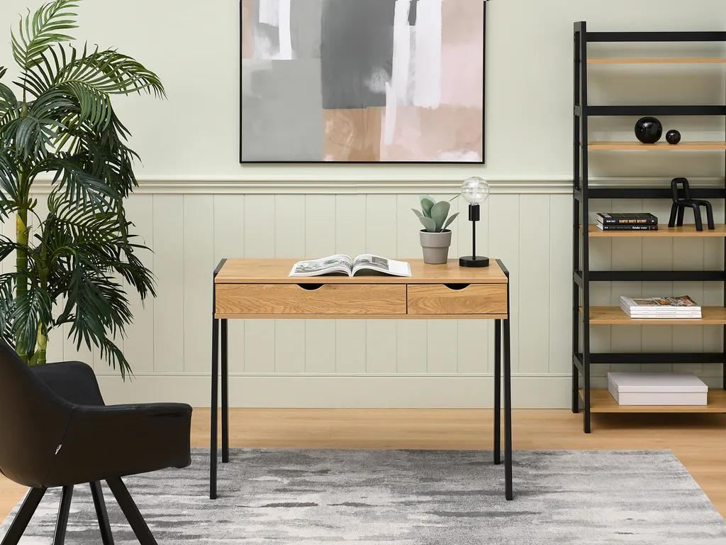 Bureau ERCHIS noir et chêne stable pour optimiser vos petits espaces