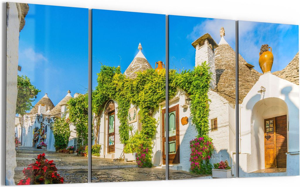 DEQORI Glasbild Echtglas 4x30x60 cm 'Trulli Rundhäuser' Wandbilder XXL groß