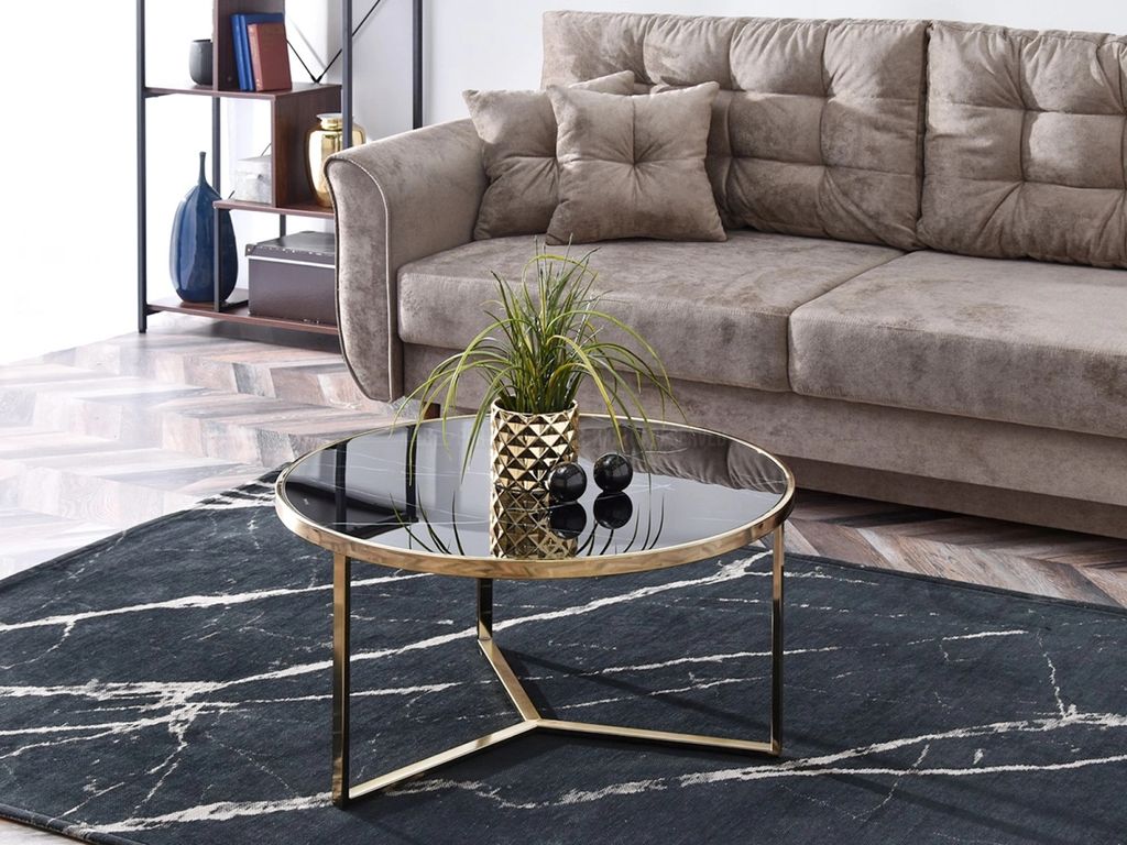 Runder Couchtisch GEOMAR - schwarzer Marmor / Gold