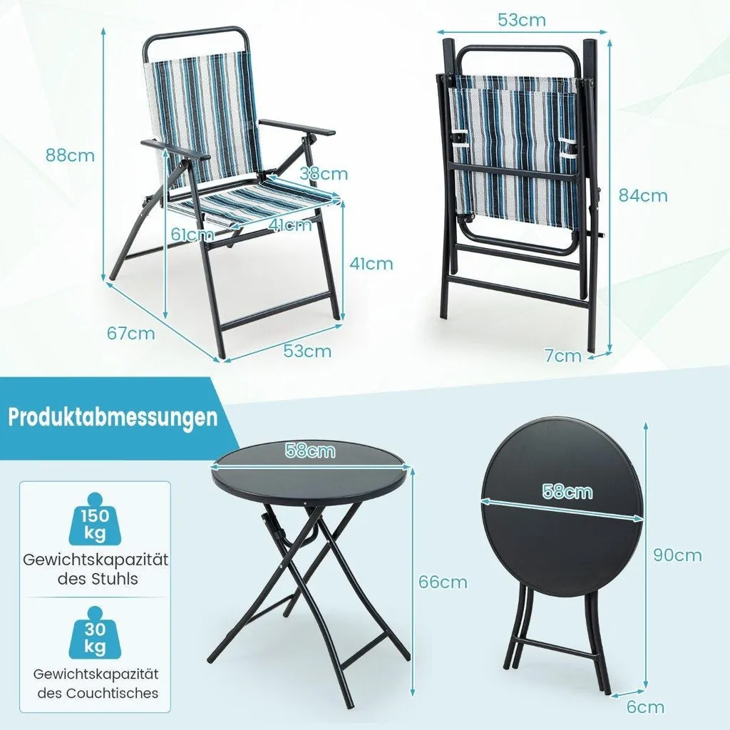 Ensemble bistro robuste table et 2 chaises en acier résistant aux UV - 3