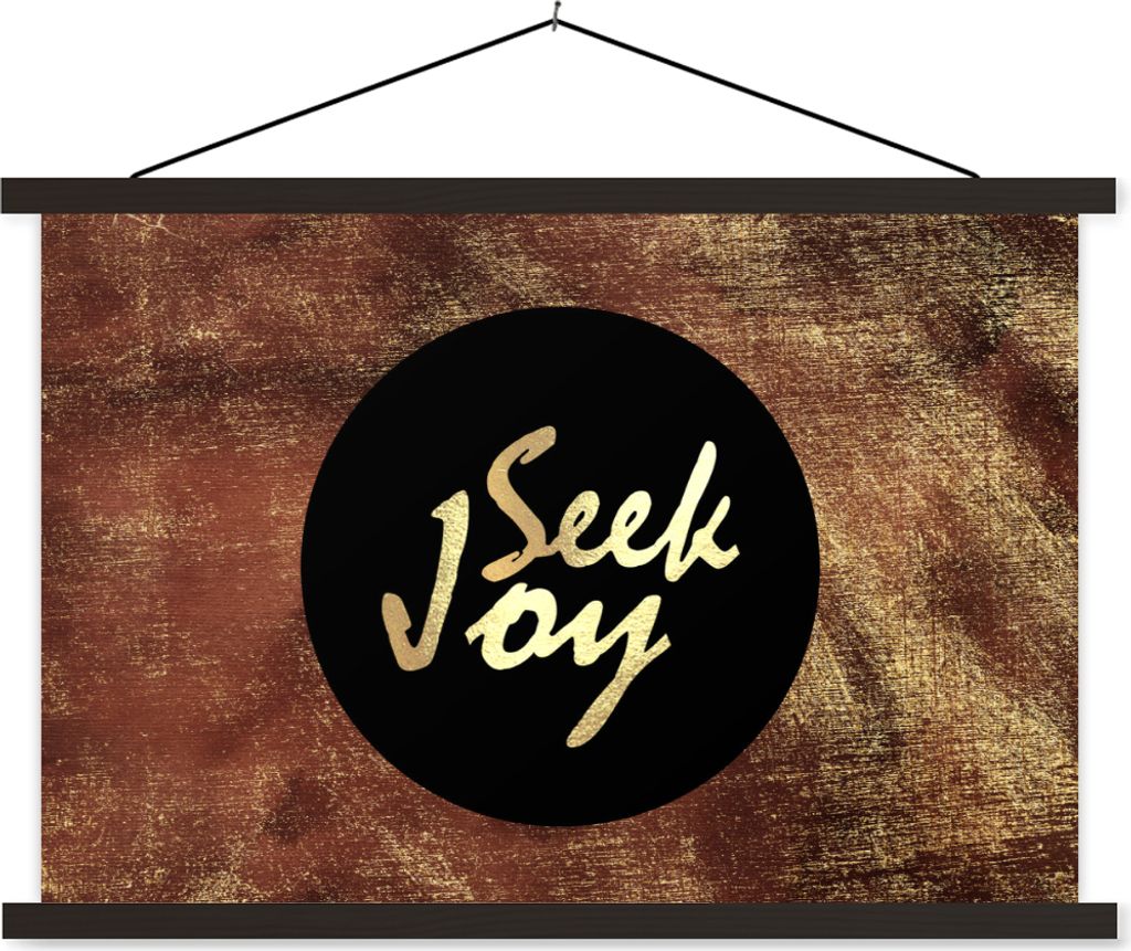 MuchoWow Textilposter Zitate - Glück - Gold - Braun 90x60 cm mit schwarzem Rahmen - Aufhängungssatz