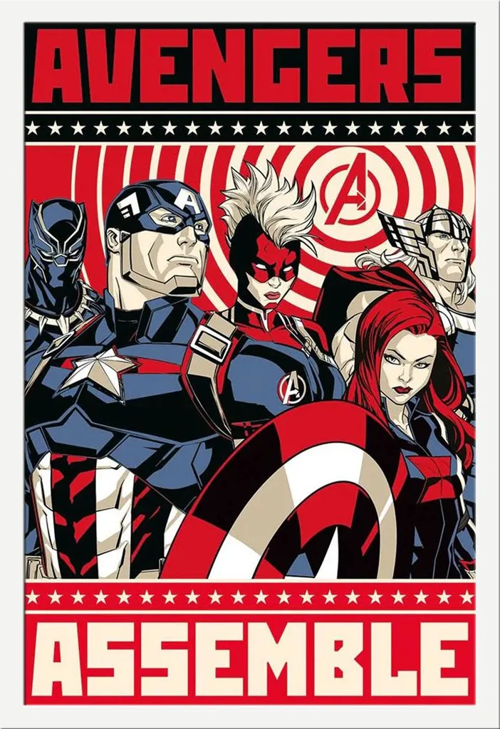 Tableau Marvel Avengers encadré blanc Shinsuke déco murale 61x91,5 cm