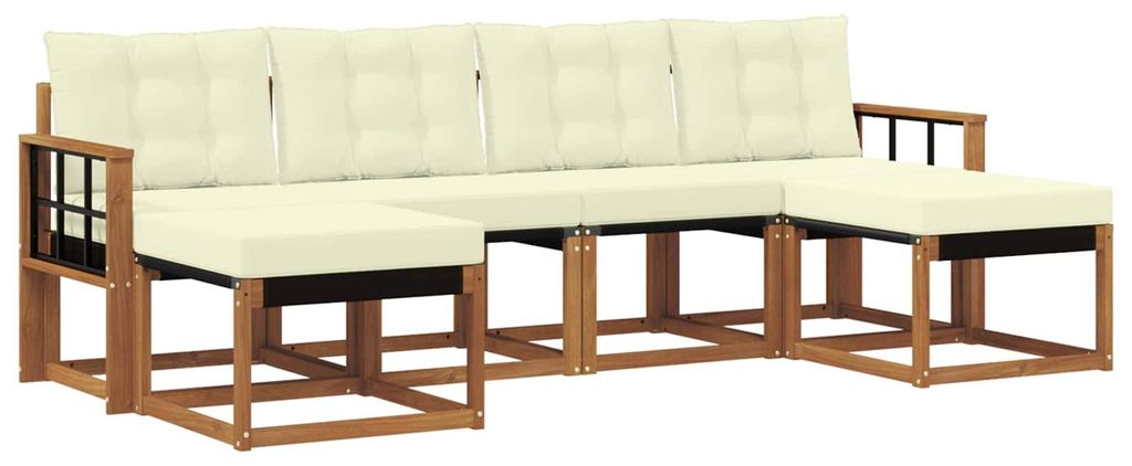 vidaXL Outdoor-Sofagarnitur mit Kissen 6 pcs Natur und Creme