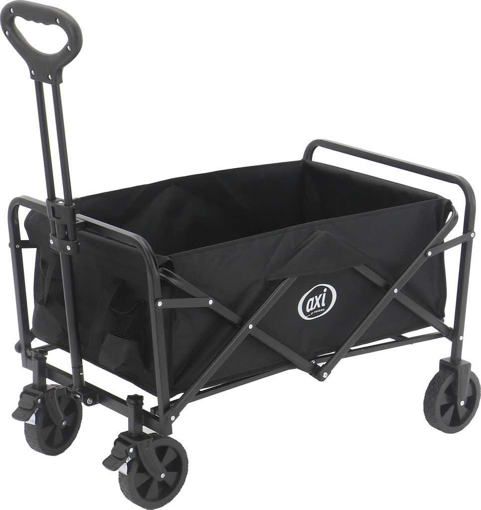 AXI SB120 Faltbarer Bollerwagen in Schwarz | Handwagen Klappbar / Faltbar mit Hülle, Innentasche & Getränkehalter - PP Gummireifen | Kapazität: ...