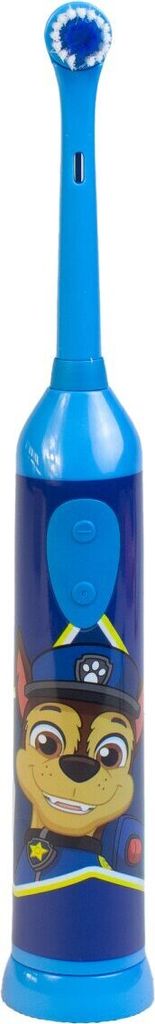 A blue electric toothbrush with Paw Patrol character graphics.