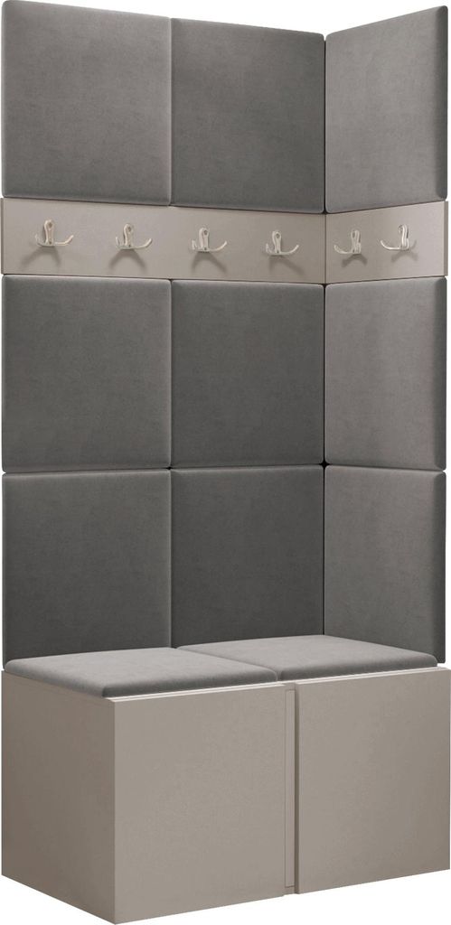 MIRJAN24 Garderoben-Set Orion I, Garderobe mit Sitzbank mit 11 x Wandpanel 42x42 (Farbe: Cashmere, Manila 16)