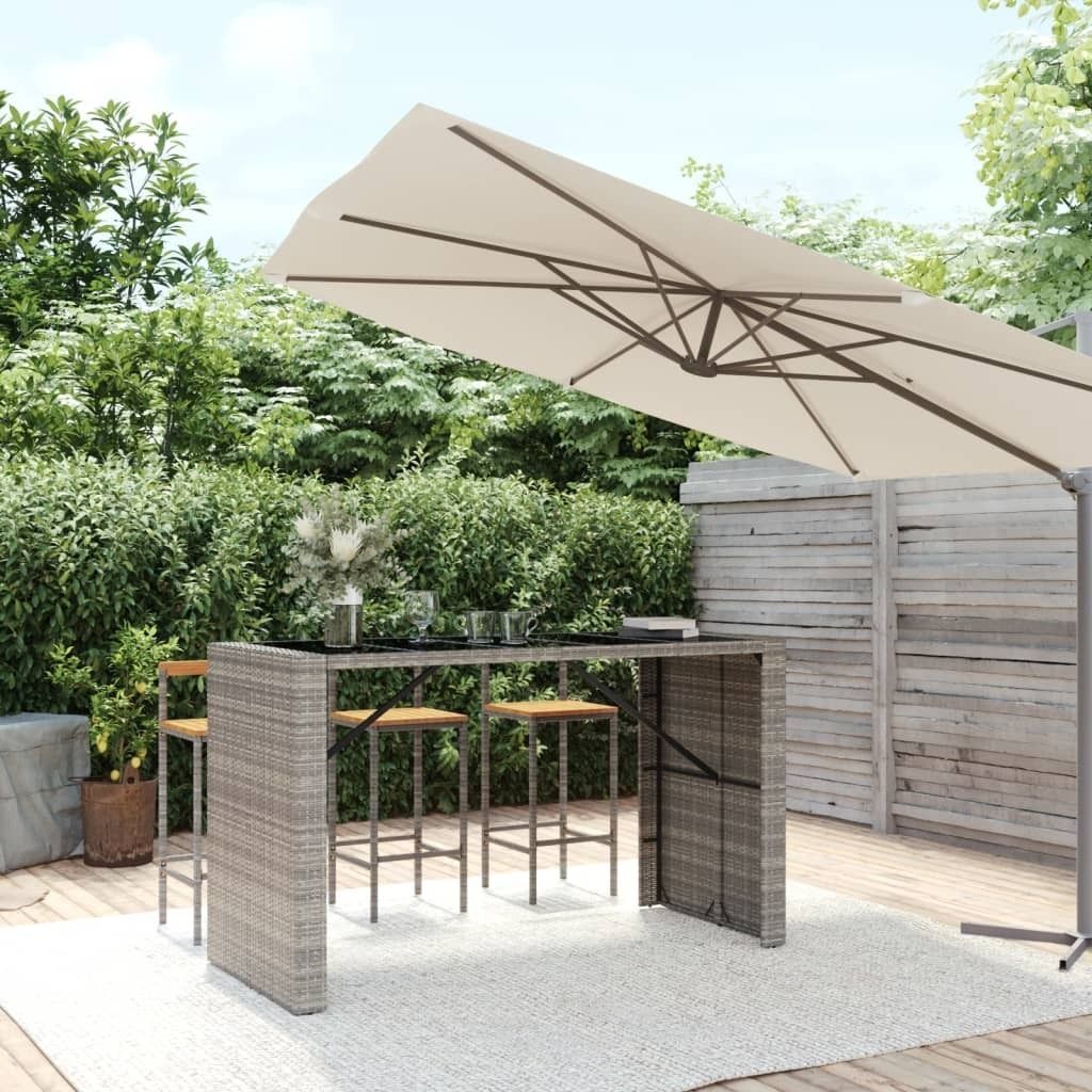 The Living Store Bartisch mit Glasplatte Grau 185x80x110 cm Poly Rattan
