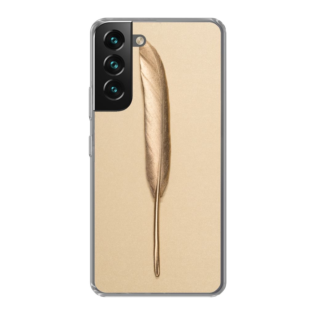 MuchoWow Handyhülle Schutzhülle Hülle für Samsung Galaxy S22 Plus Gold bemalte Feder auf einem goldenen Hintergrund Silikon Softcase Handy H...
