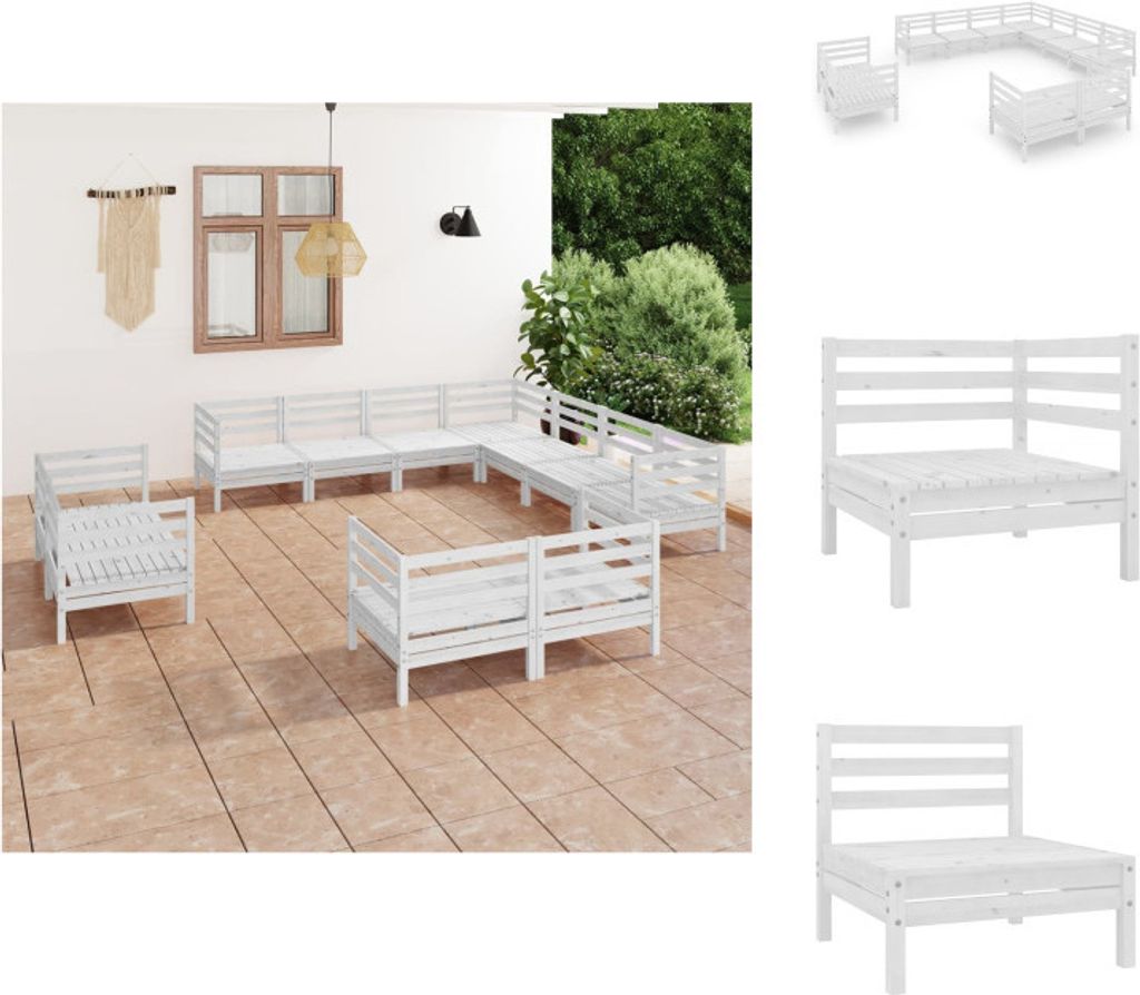 vidaXL 11-tlg. Garten-Lounge-Set Massivholz Kiefer Weiß - Gartenmöbel-Sets