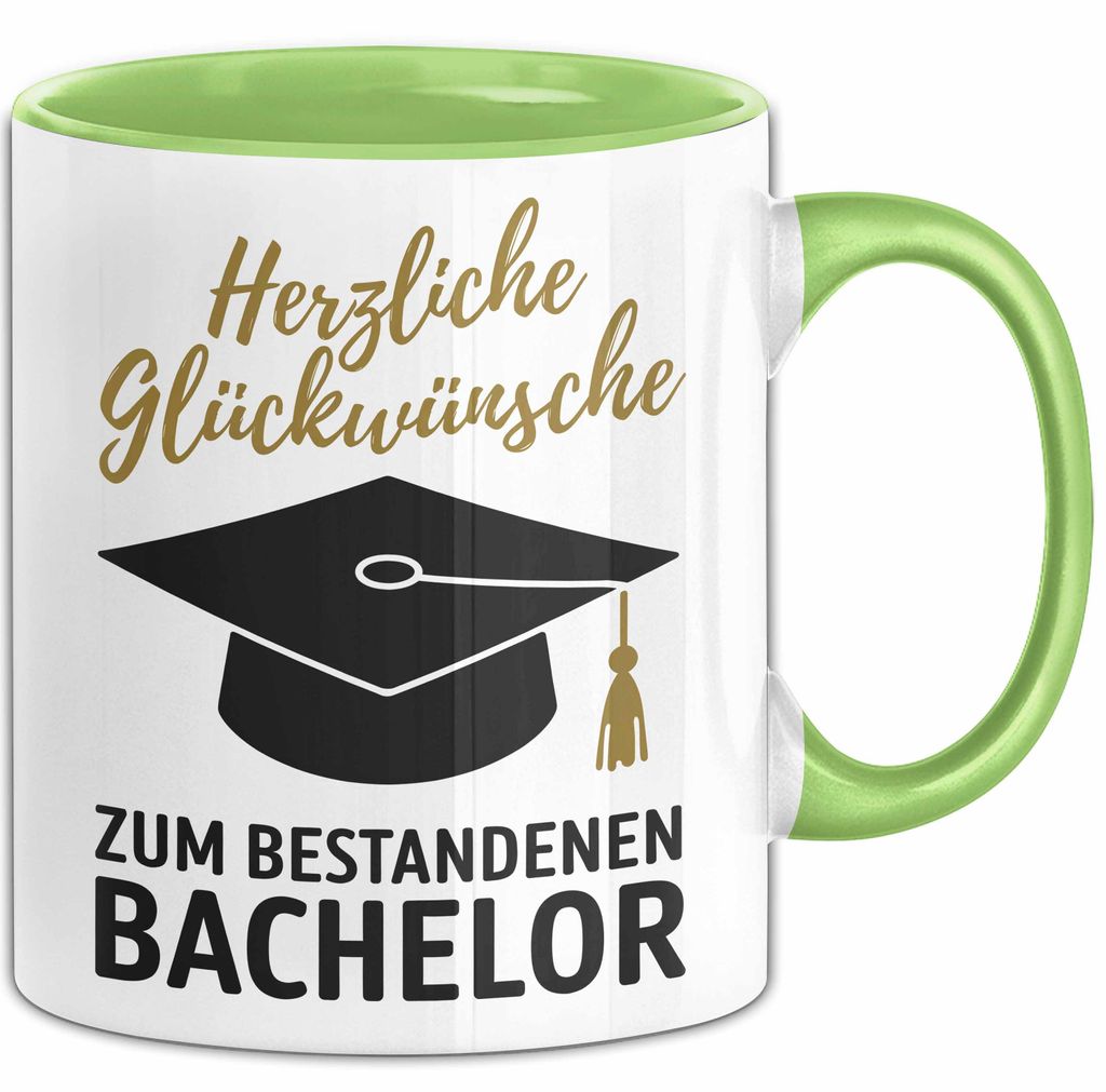 Schüler Abschluss Tasse Geschenk Lustige Geschenkidee Spruch Herzliche Glückwünsche Zum Bestandenen Bachelor (Grün)