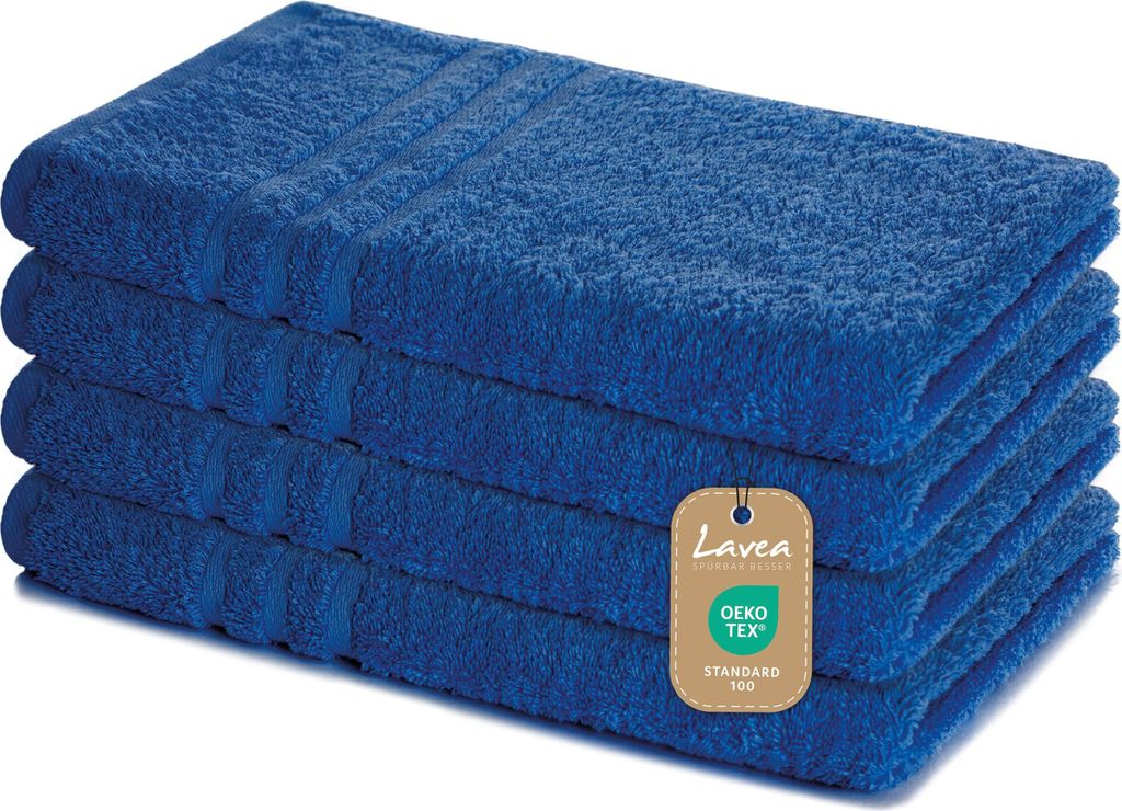 Lavea 4er Set Handtuch 50x100 cm – Saugstarke und Weiche Handtücher aus 100% Baumwolle, Frottierserie Elena – Royalblau