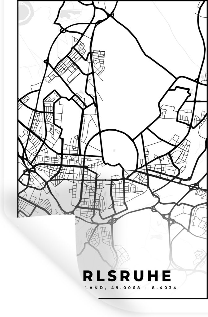 MuchoWow Wandtattoo Wandsticker Wandaufkleber Karlsruhe - Karte - Stadtplan 80x120 cm Selbstklebend und Repositionierbar - Repositionierbar - Was...