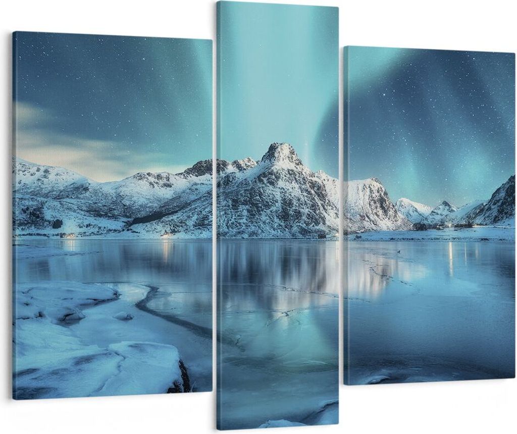 Bild auf Leinwand - Leinwandbild - 3 Teile - Morgendämmerung Polar Berge - 95x80cm - Wand Bild - Wanddeko - Wandbilder - Leinwanddruck - Bilder - ...