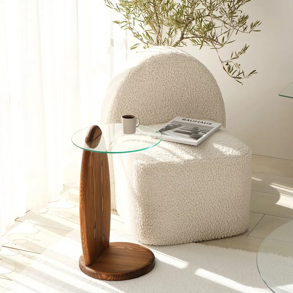 Table d'appoint stable en verre trempé anti-rayures décor Châtaigne