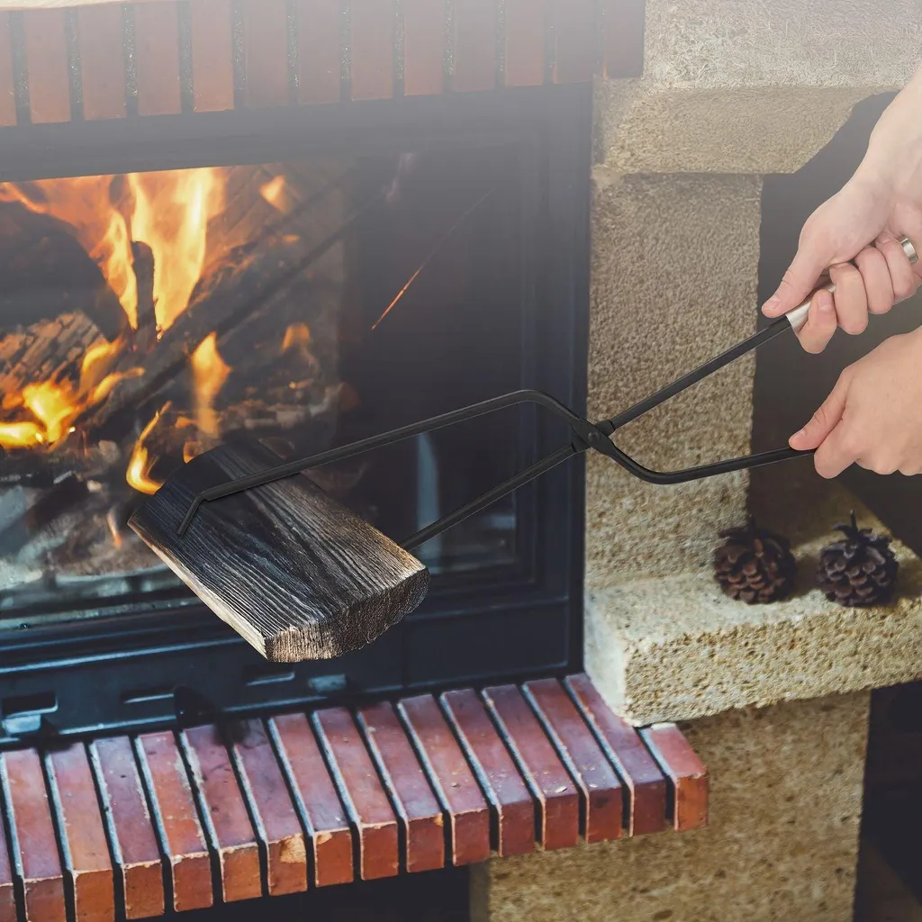Accessoires de cheminée 5 pièces noir et argent avec support design - 8