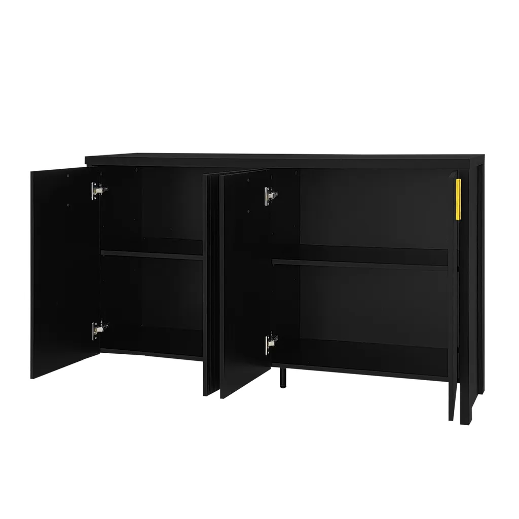 Buffet Noir 4 Portes : Solution de Rangement Gain de Place pour Salon Noir - 9