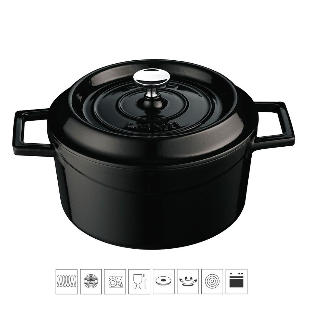 LAVA Kochtopf mit Deckel aus emailliertem Gusseisen Schwarz Produktbild 2
