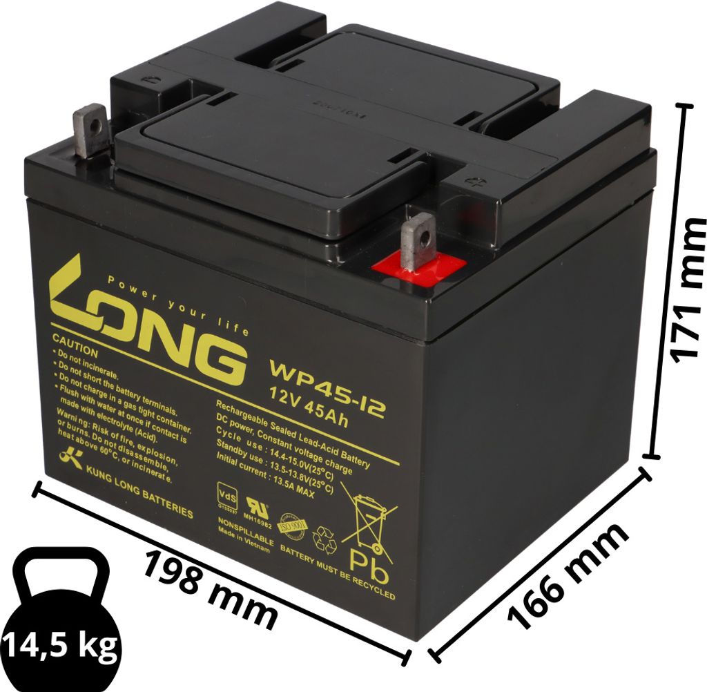 Kung Long WP45-12 VDS12V 45Ah Pb batteria al piombo gel AGM Immagine del prodotto 
