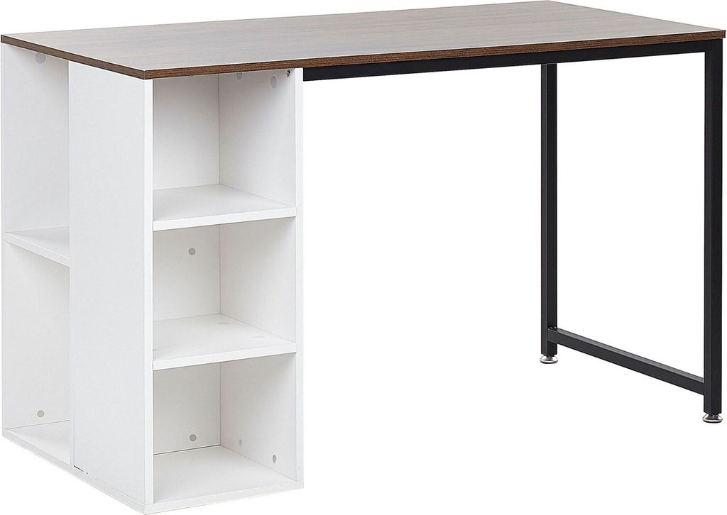 BELIANI Schreibtisch Weiß mit Holzfarbton 120 x 60 cm Spannplatte mit viel Stauraum Rechteckig Modern