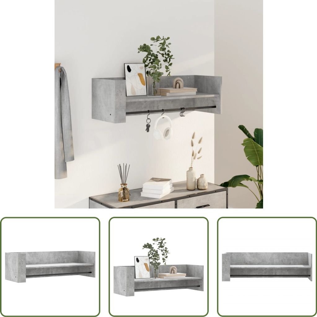 The Living Store Wandregal Betongrau 100x35x30,5 cm Holzwerkstoff