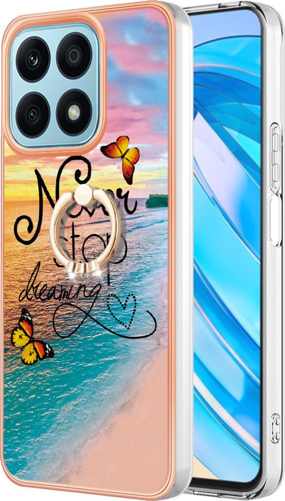 Hülle für Honor X8a Muster TPU Silikon Stoßdämpfer Bumper Schutzhülle mit Ring Ständer Gold