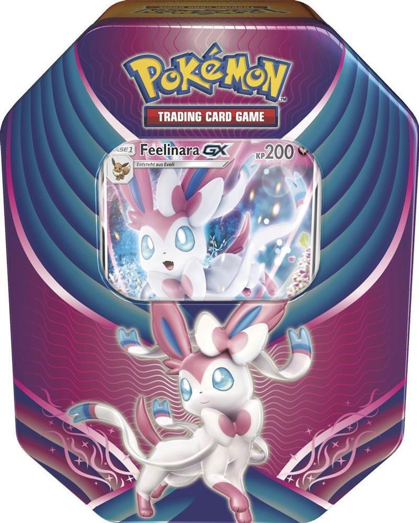 Pokemon Tin Box mit 4 Boosterpacks, holografischer Karte und Code-Karte - Pokemon Sammelkartenspiel Online - Must-Have für Fans und Sammler